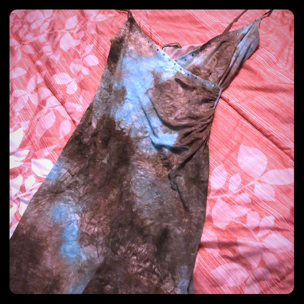 Blue and brown beaded dress